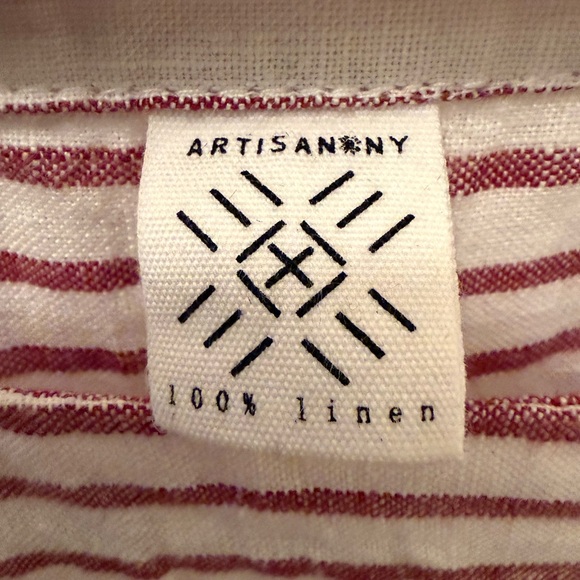 Artisan NY ❤️ Red & White Stripe Linen Long Sleeve // Large - Picture 2 of 3